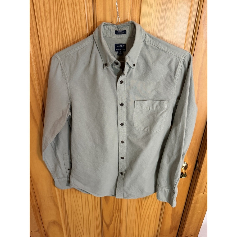 J.Crew Garment Dye Shirt Mens Small Slim Untucked Sage Green 100% Cotton